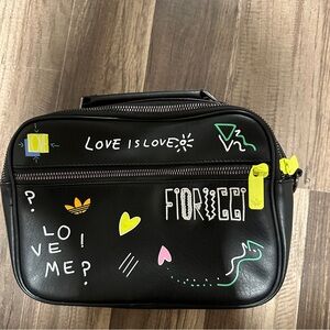 adidas Black Graphic Crossbody Bag with Neon Yellow Accents